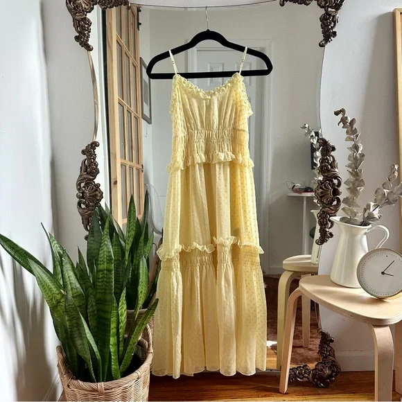 H&M | Dresses | Hm Yellow Ruffle Choupette Chiffon Midi Dress | Poshmark